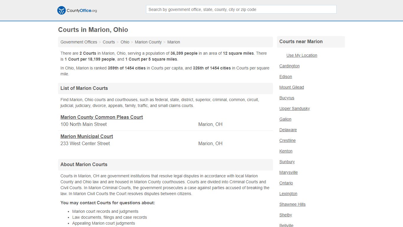 Courts - Marion, OH (Court Records & Calendars)